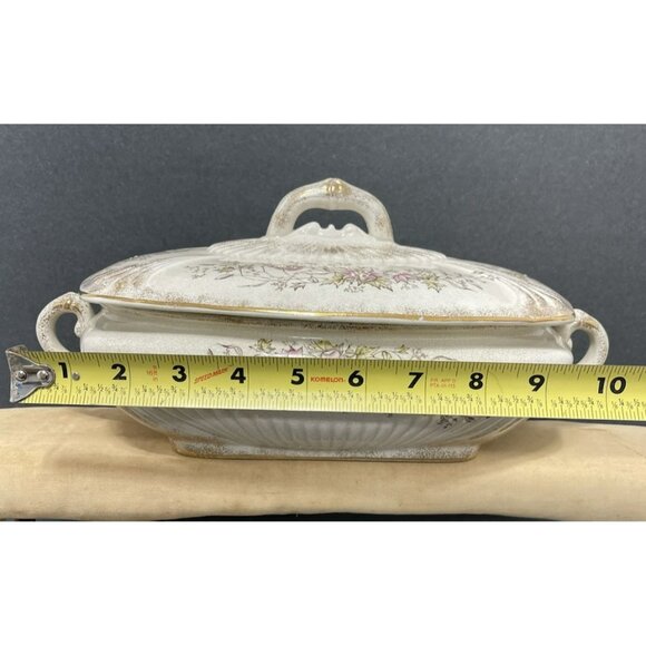 T.E.P.P. Co. Antique White Ironstone Covered Dish Tureen Crazed Stained Floral - Picture 3 of 16
